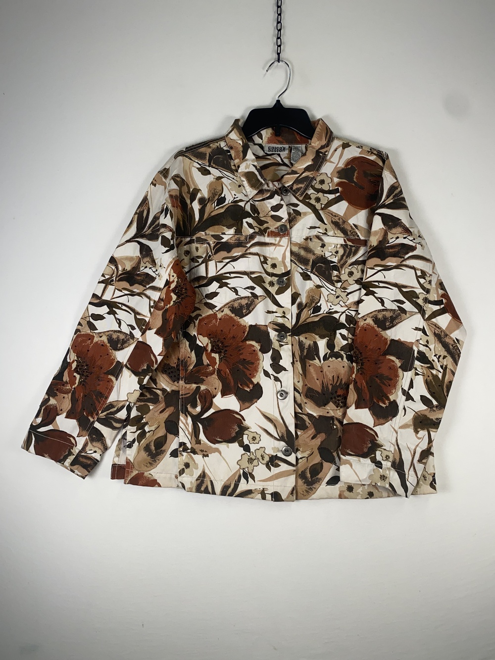 Chico's Design Jacket Womens 3 Multicolor Floral Embroidered Twill Button Front